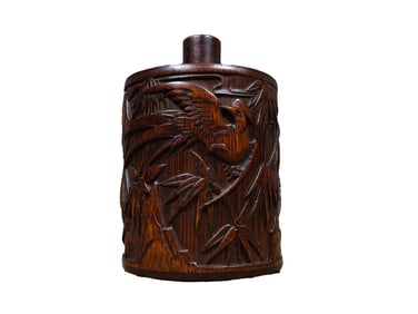 Vintage Chinese Bamboo Carved Tea Caddy
