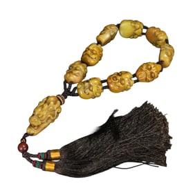 Superb Chinese Tianhuang Ston Carved Fortune Dragon Beads Bracelet