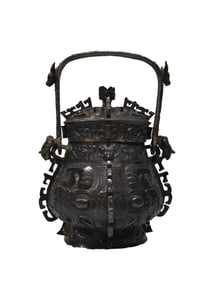 Vintage Chinese Bronze Fortune Beast Handle Pot