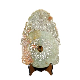 Vintage Chinese Hetian Jade Carved Fortune Dragon Jade Bi Statue