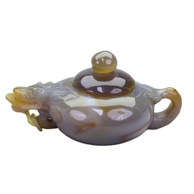 Chinese Agate Carved Fortune Dragon Teapot
