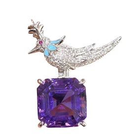 Beautiful Silver Inlay Amethyst Bird Brooch