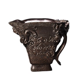Vintage Ox Horn Carved Chi Dragon Wine Cup