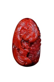 Superb Chinese Nanhong Agate Carved Phoenix & Peony Pendant