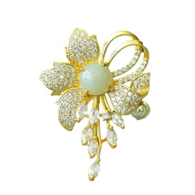 Chinese Silver Plated Gilt Gold Inlay Hetian Jade Brooch