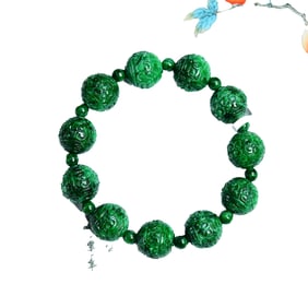Hand Woven Exquisite Green Jadeite Beads Bracelet