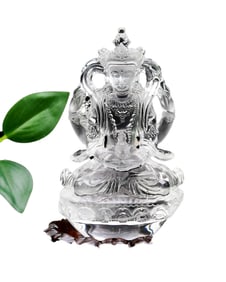 Exquisite White Crystal Carved Four Kwan-yin Statue