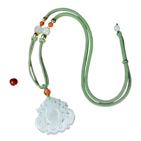 Chinese White Hetian Jade Carved Double Phoenix Pendant