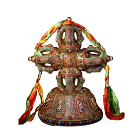 Tibetan Buddhism Gold Wire Inlay Crystal & DZI Agate & Turquoise & Lapis Lazuli Dharma-vessel