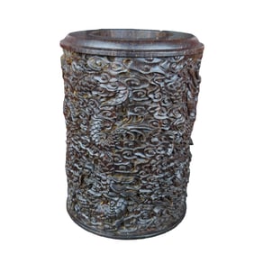 Vintage Chenxiang Wood Low Relief Fortune Dragon Brush Pot