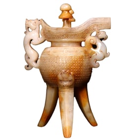 Superb Vintage Chinese Hetian Jade Carved Dragon Phoenix Wine Cup