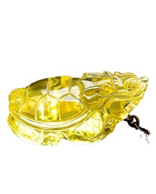 Exquisite Yellow Crystal Carved Dragon Turtle Pendant/Statue