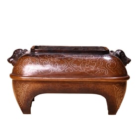 Vintage Chinese Copper Inlay Silver Wires Incense Burner