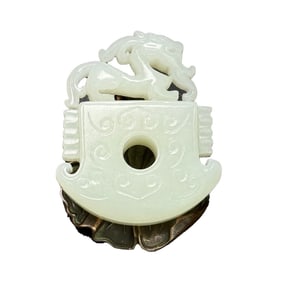 Chinese Natural Hetian Jade Carved Fortune Dragon Pendant