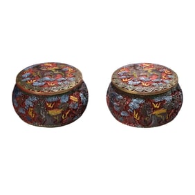 A Pair Chinese Colored Drawing Lacquerware Fortune Kylin Design Weiqi Pot