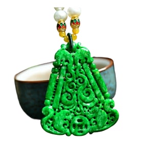 Exquisite Green Jadeite Carved Ruyi Dragon Pendant