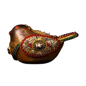 Tibetan Gold Wires Inlay Crystal & Gem & DZI Agate Bird Statue