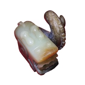 Superb Vintage Chinese Hetian Jade Carved Fortune Beast Statue