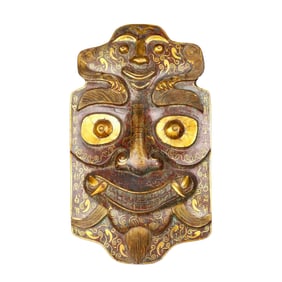 Vintage Chinese Gilt Gold Bronze Beast Face Shield