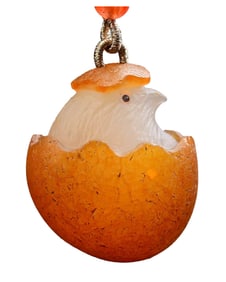 Chinese Agate Carved Chick Pendant