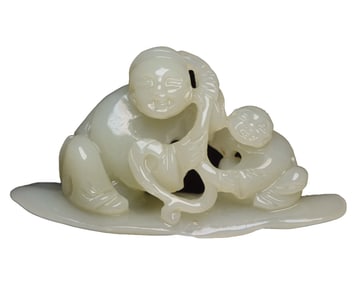 Chinese Natural Hetian Jade Carved Kid Statue