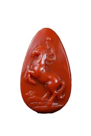 Superb Chinese Nanhong Agate Carved Fortune Horse Pendant