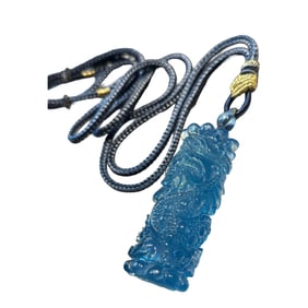 Beautiful Natural Aquamarine Carved Fortune Dragon Pendant