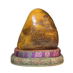 Chinese Tianhuang Stone Low Relief Pine Tree & Figure Seal