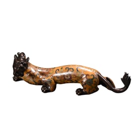 Vintage Chinese Gilt Gold Copper Cloisonne Fortune Dragon Statue