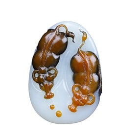 Chinese Hetian Jade Carved Double Ox Pendant