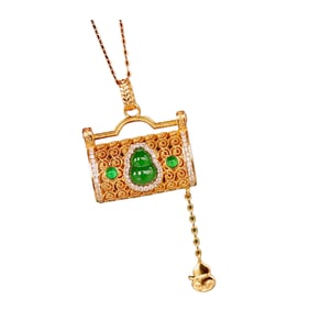 Beautiful 925 Silver Inlay Jadeite Gourd Pendant