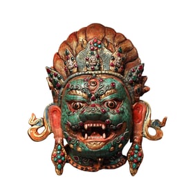 Tibetan Buddhism Colored Drawing Gilt Gold Copper Buddha Mask Statue