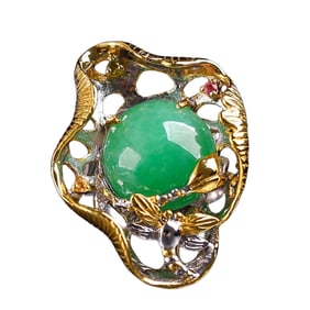Exquisite 18K Gold Inlay Jadeite Ring