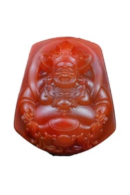 Superb Chinese Nanhong Agate Carved Fortune Taoism Deity Pendant