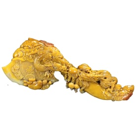 Superb Chinese Tianhuang Stone Carved Fortune Dragon Axe Statue