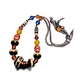 Old Tibetan Sky Eye DZI Agate Lucky Pendant w Hand Woven Beads Necklace