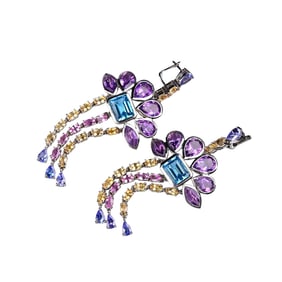 A Pair Beautiful Silver Inlay Amethyst & Yellow Crysta & Gem Earring