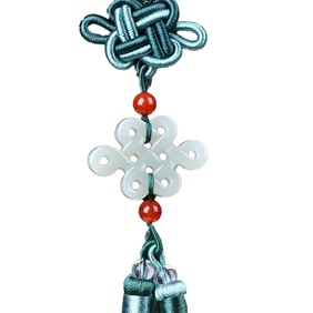 Chinese Hetian Jade Carved Lucky Knot Pendant