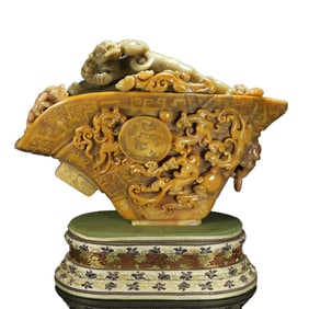 Superb Vintage Chinese Tianhuang Stone Carved Chi Dragon Cup Statue