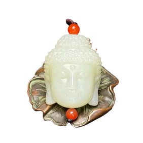 Chinese Hetian Jade Carved Buddha Head Pendant