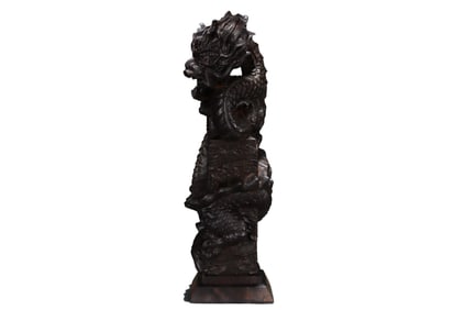 Vintage Chenxiang Wood Carved Fortune Dragon Statue