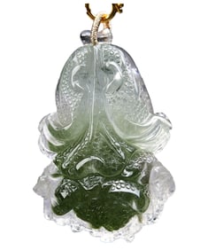 Beautiful Green Crystal Carved Fortune Cabbage Pendant