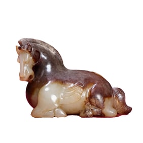 Vintage Chinese Hetian Jade Carved Fortune Horse Statue