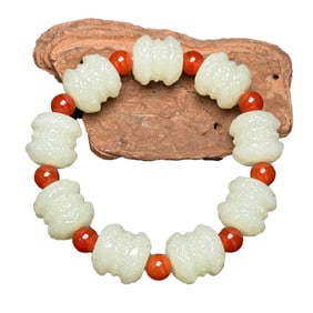 Hand Carved Chinese Hetian Jade Beads Bracelet