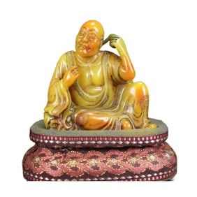 Superb Vintage Chinese Tianhuang Stone Carved Arhat Statue