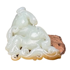 Superb Chinese White Hetian Jade Carved Fortune Pixiu Statue