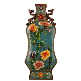 Vintage Chinese Copper Cloisonne Flowers Design Vase