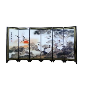 Vintage Chinese Lacquerware Pine Tree & Cran Design Screen