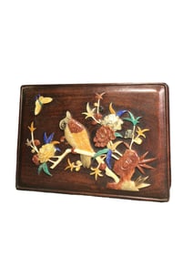 Vintage Chinese Huali Wood Inlay Shoushan Stone & Shell Flowers Bird Jewellery Box