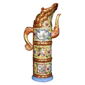 Chinese Qing Dynasty Gilt Godl Famille Rose Enamel Flowers & Figure Design Porcelain Pot